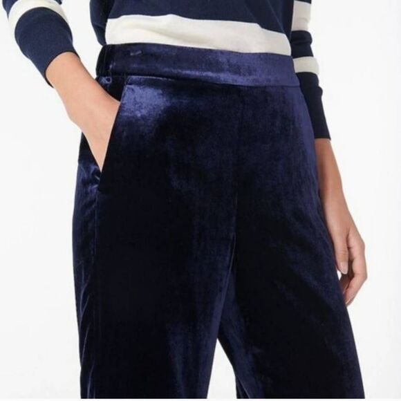 J Crew‎ Pull-On Velvet Peyton Pant Sz 14 Navy Blue Ankle Elastic Waist Career - Picture 3 of 10